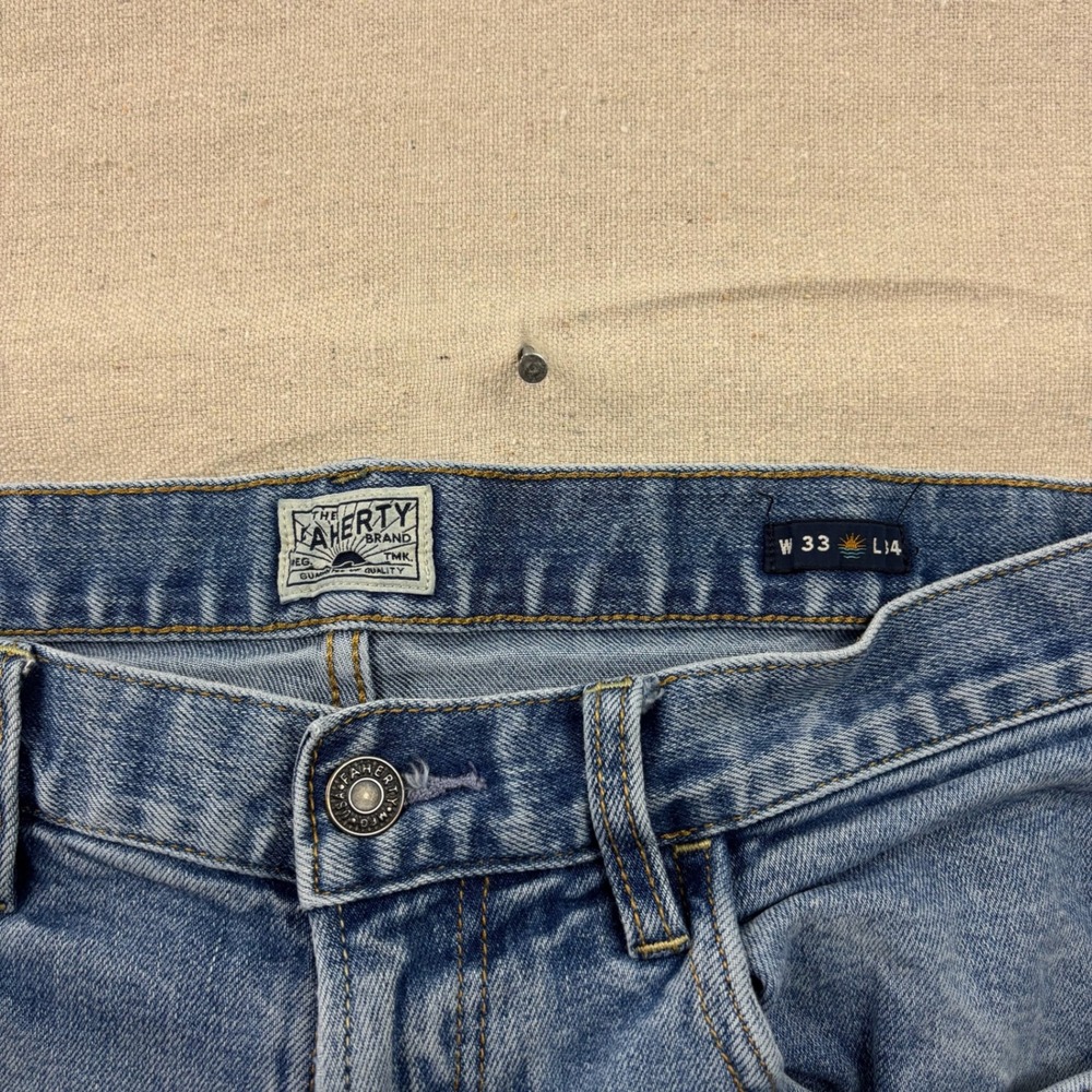 Faherty Straight Leg Jeans Mens 33x34 Blue Medium Wash‎ Denim Five Pocket